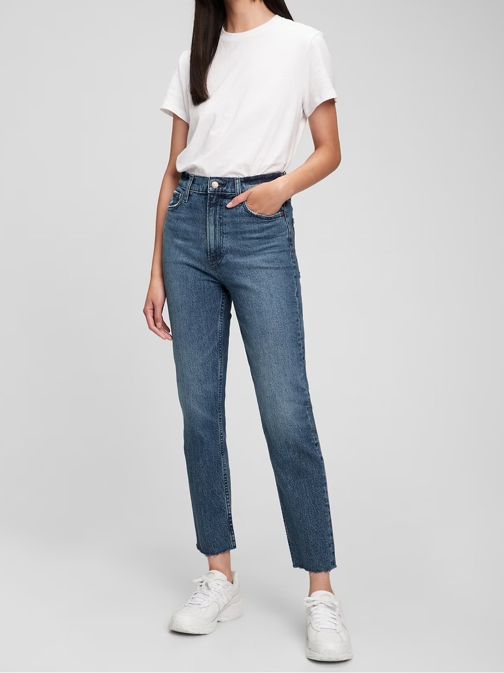 {GAP} "Cheeky Straight Sky High" Blue Raw Hem Mom Jeans WJ532